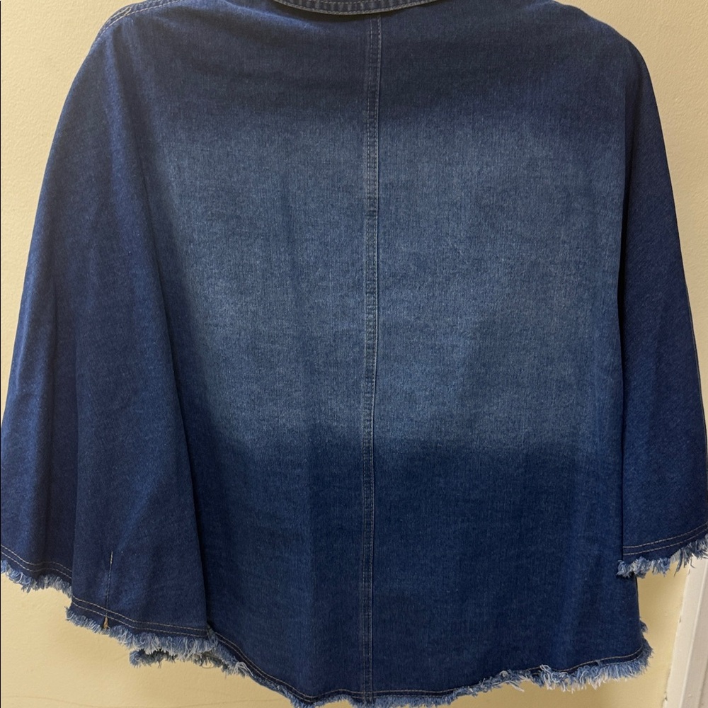 SHEIN Dark Indigo Frayed-Hem Denim Cape - Picture 2 of 3